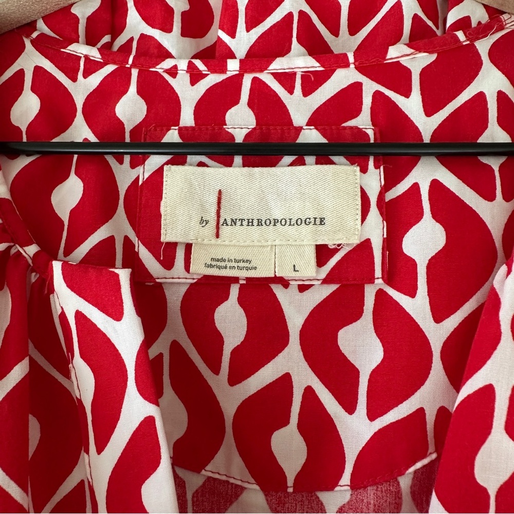 Anthropologie Red White Somerset Mini Dress Size Large Short Sleeve V-Neck - Picture 3 of 4